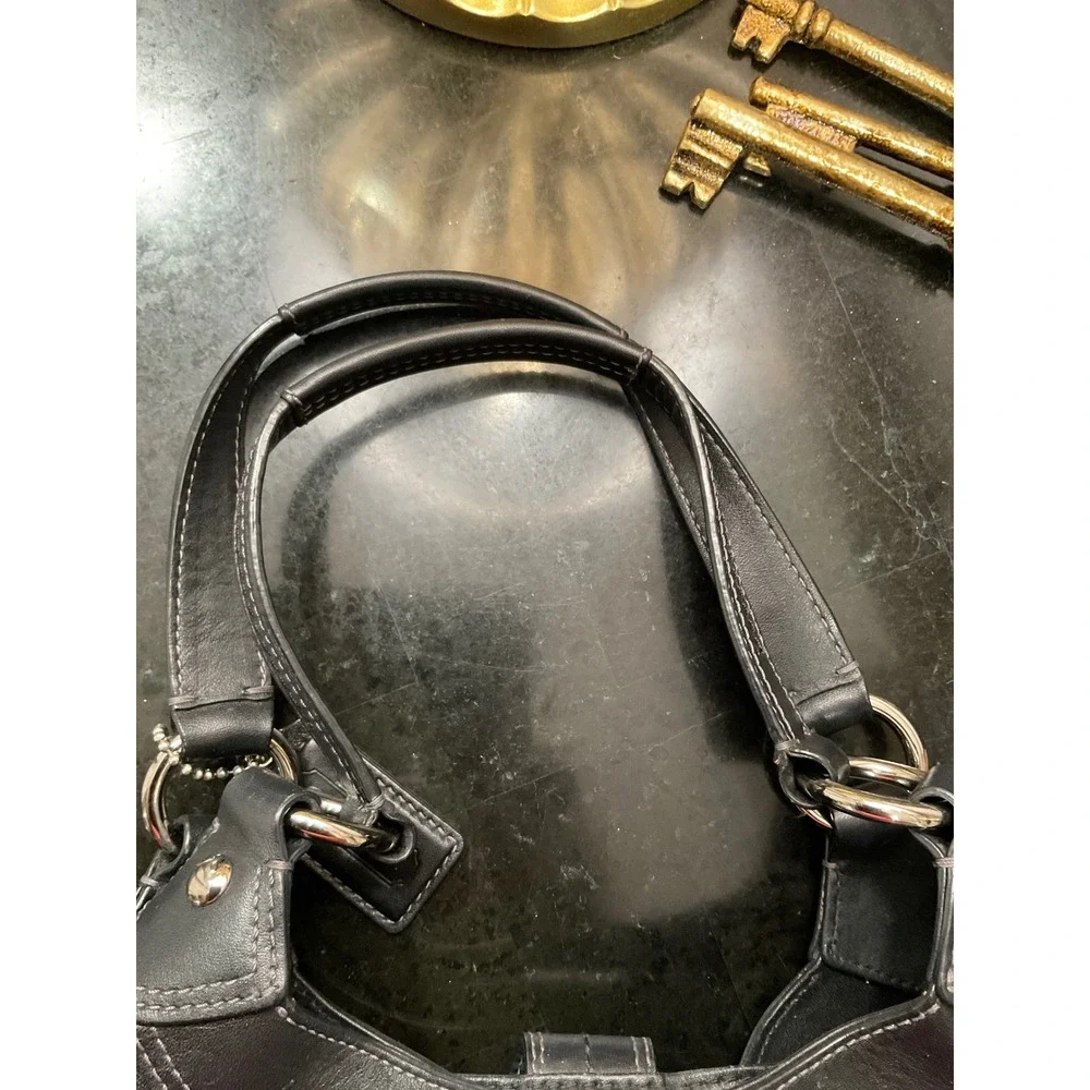 Coach Soho Black Leather Buckle Hobo Bag Silver Hardware Blue Lining